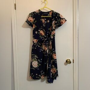 Blue floral wrap dress